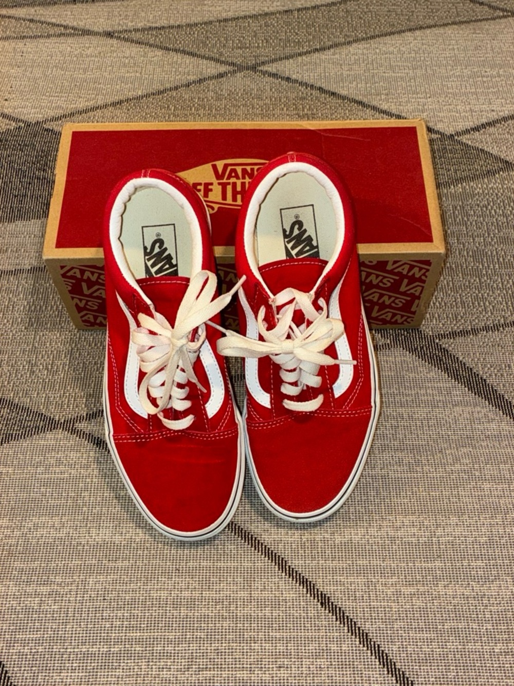 Vans Red and White Old Skool Low-Top Sneakers
